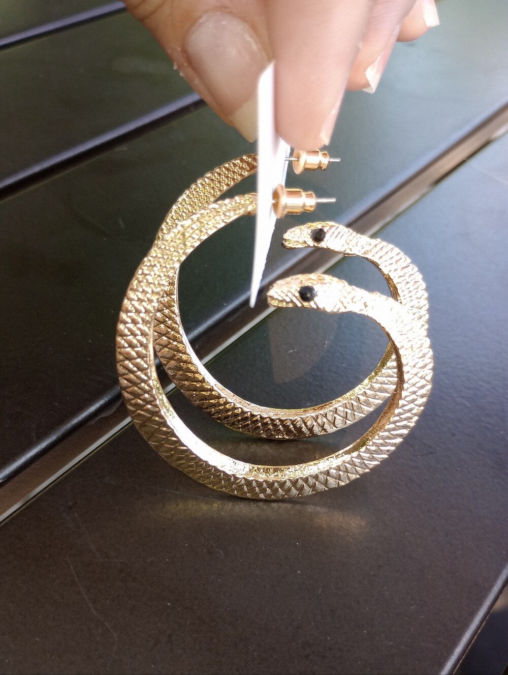 Gold Tone Snake Hoop Earrings